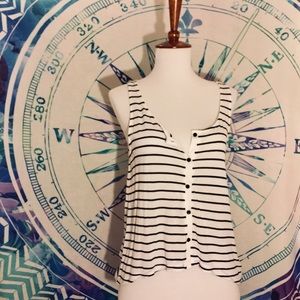 Divided Black & White Striped Button-down Tank